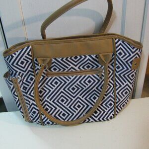 Fit & Fresh Canvas Cloth & Faux Leather Tote Purse Bag Blue and White